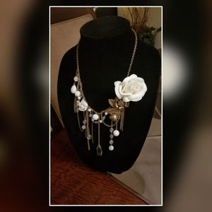 Gold Chain, Pearl and Flower Necklace